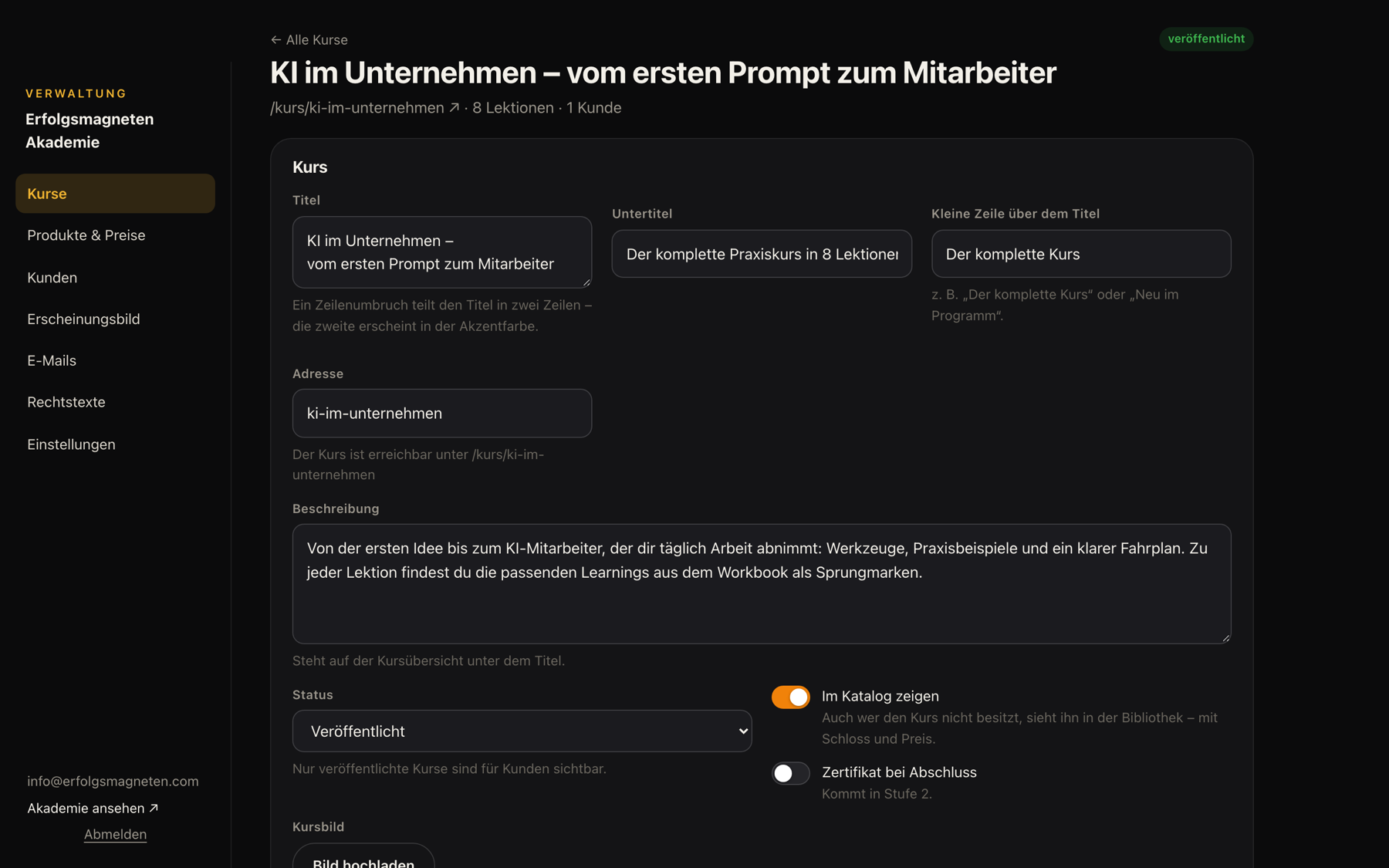Die Verwaltung eines Kurses